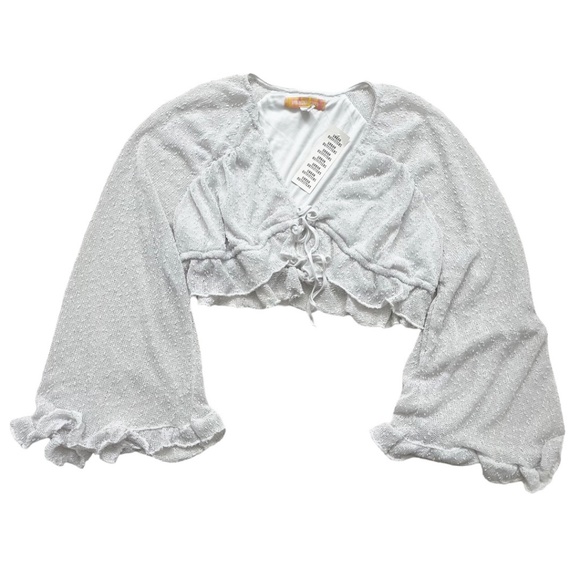 Urban Outfitters Textured Long Sleeve Cropped Blouse White XL - Picture 2 of 14